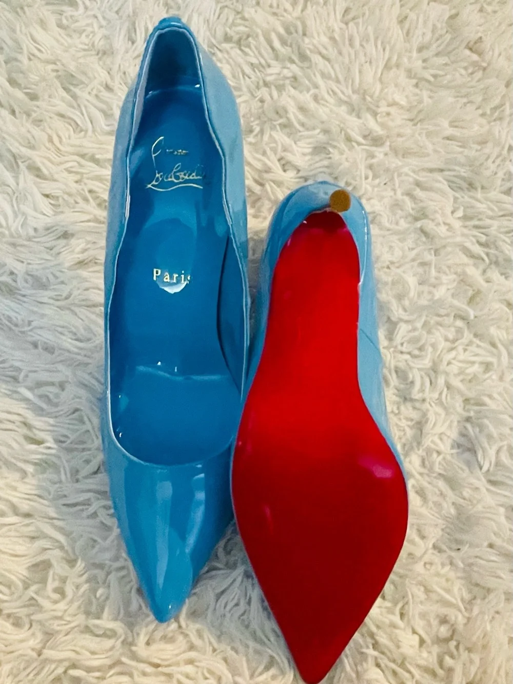 Christian Louboutin Glossy Turquoise Patent Pointed-Toe Pumps